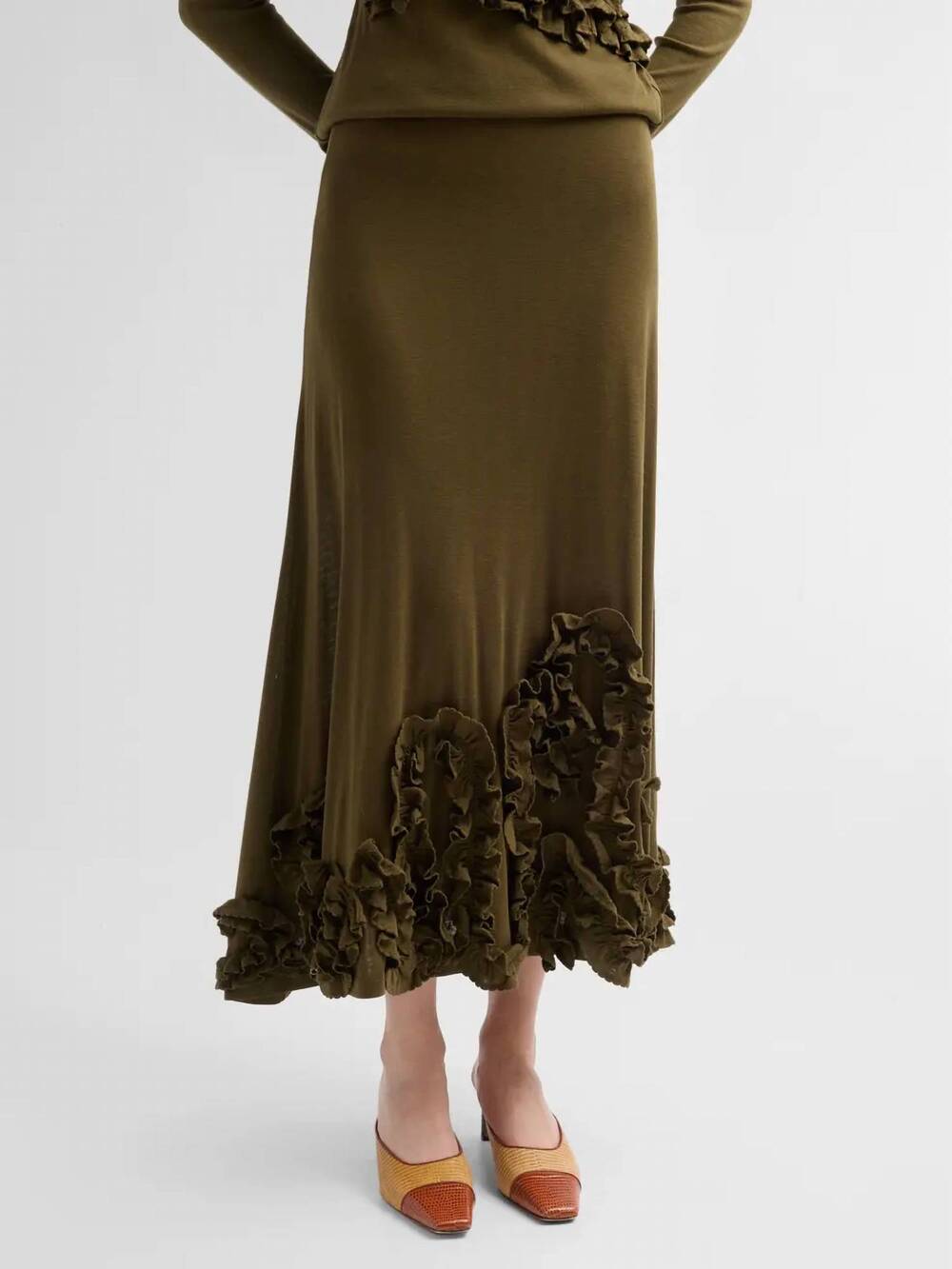 NEW ULLA JOHNSON heloise jersey midi skirt in loden